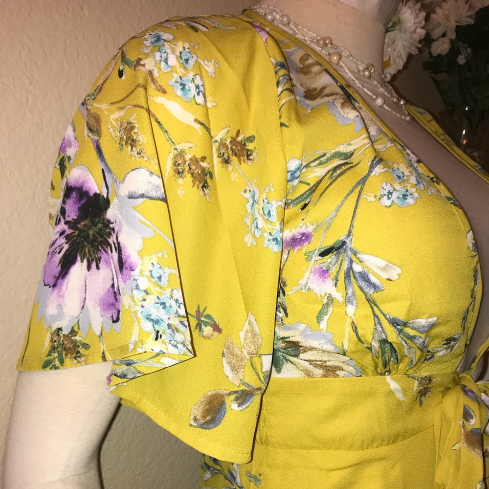 Boutique Yellow Floral Hi Low Duster Maxi Top Dress - Picture 5 of 9
